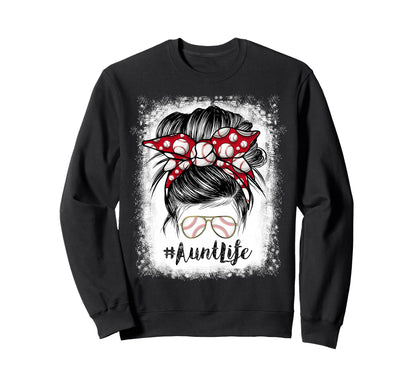 Bleached Baseball Aunt Life Sweatshirt - Casual Everyday Wear for Adults - T-Shirt, Sweatshirt, Hoodie