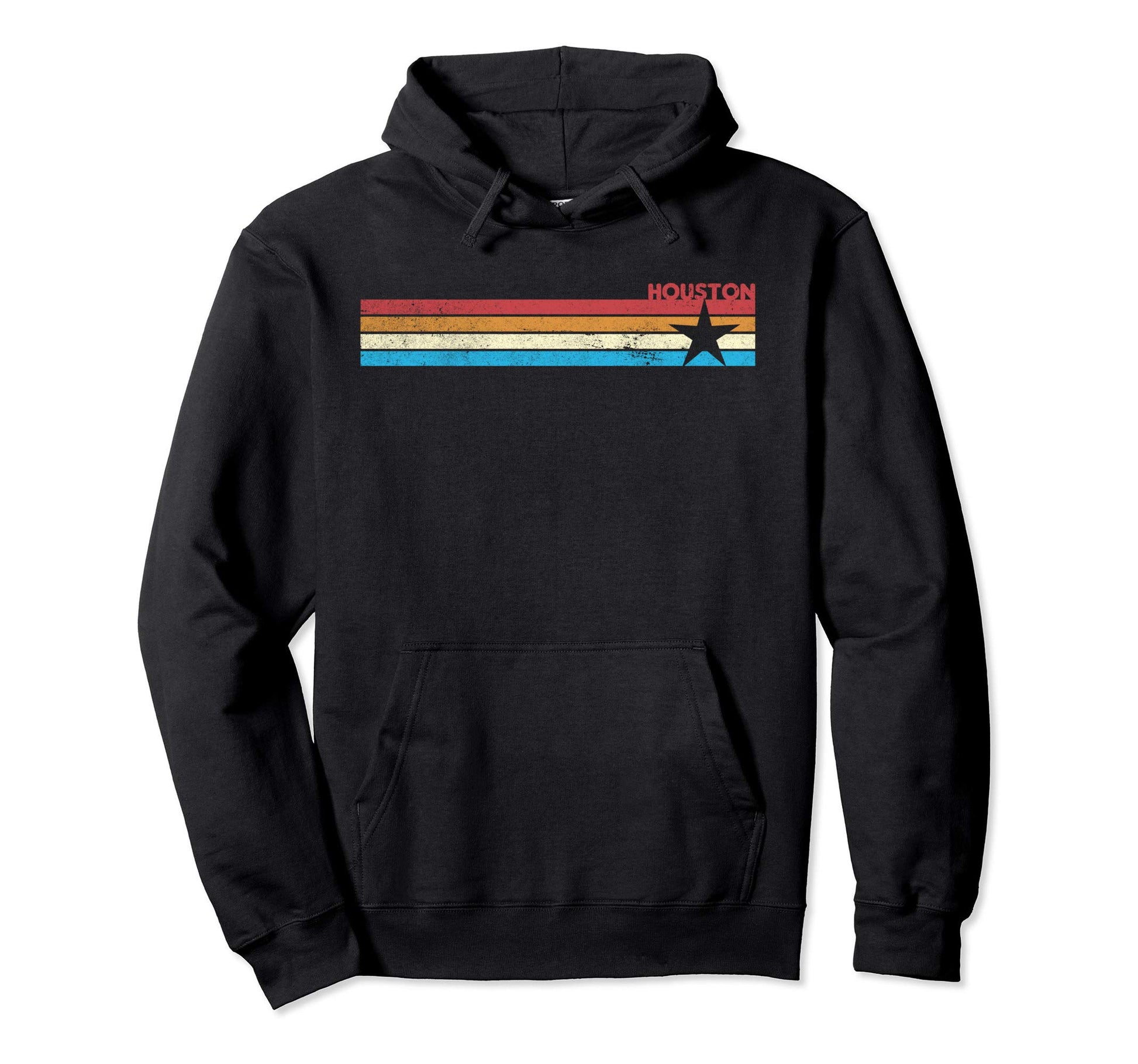 70S Rainbow Stripe Houston Star Hoodie - Streetwear Style for Adults - T-Shirt, Sweatshirt, Hoodie