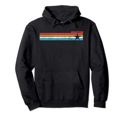 70S Rainbow Stripe Houston Star Hoodie - Streetwear Style for Adults - T-Shirt, Sweatshirt, Hoodie