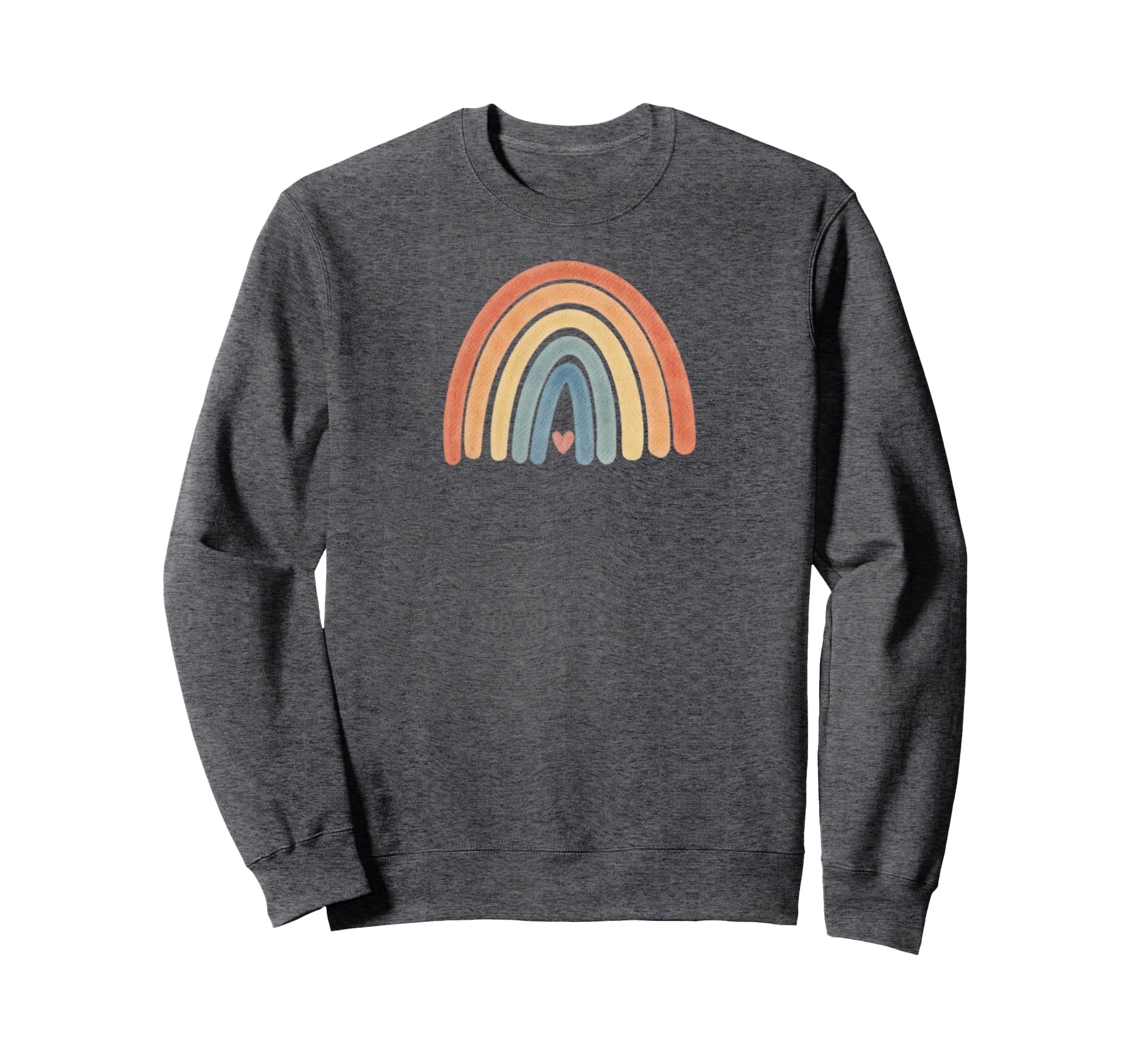 Boho Rainbow Heart Minimal Stripes Sweatshirt - Graphic Print for Adults - T-Shirt, Sweatshirt, Hoodie