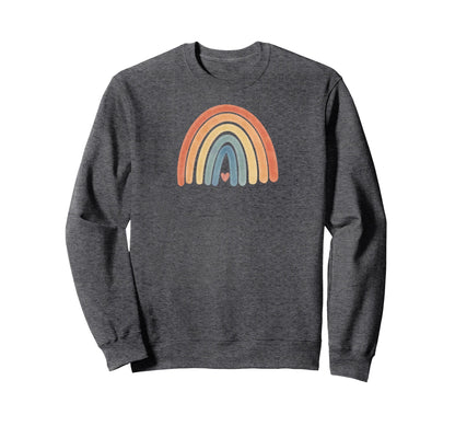 Boho Rainbow Heart Minimal Stripes Sweatshirt - Graphic Print for Adults - T-Shirt, Sweatshirt, Hoodie