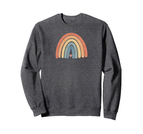 Boho Rainbow Heart Minimal Stripes Sweatshirt - Graphic Print for Adults - T-Shirt, Sweatshirt, Hoodie
