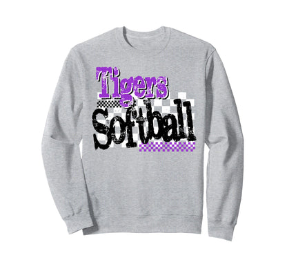 Tigers Softball Mom Purple Tiger Sweatshirt - Graphic Print Men Women - T-Shirt, Sweatshirt, Hoodie