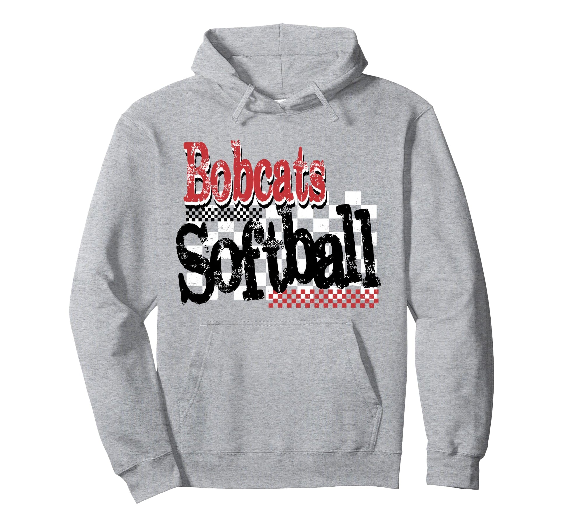 Bobcats Softball Mom Checkered Game Day Hoodie - Graphic Print for Adults - T-Shirt, Sweatshirt, Hoodie