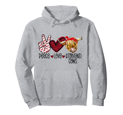 Highland Beef Cow Farmers Peace Love Hoodie - Minimalist Print Men Women - T-Shirt, Sweatshirt, Hoodie