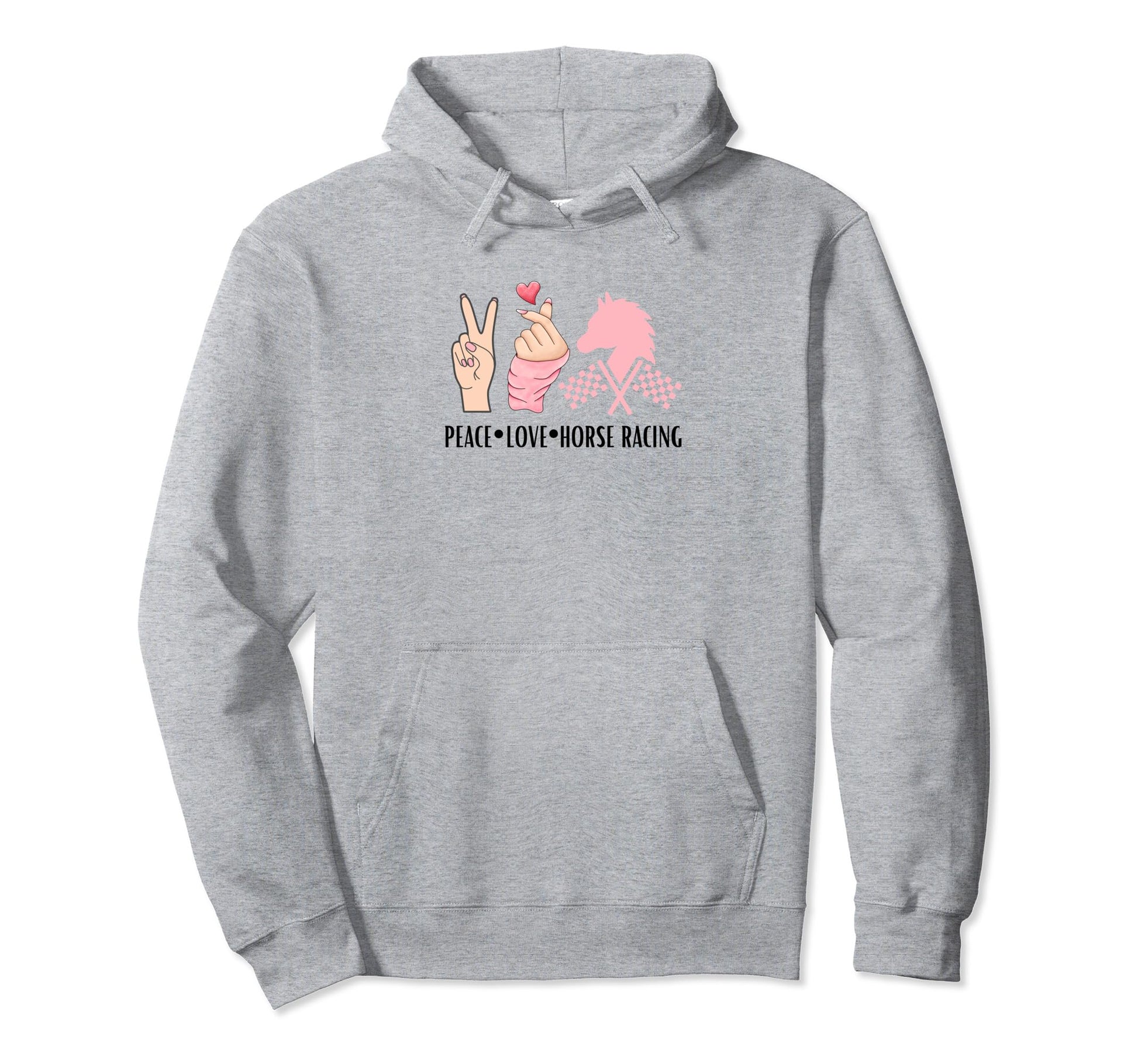 Peace Love Horse Racing Hoodie - Trendy Graphic for Adults - T-Shirt, Sweatshirt, Hoodie