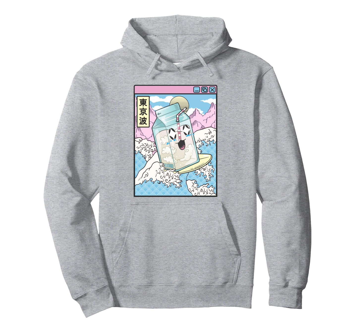 Surfing Milk Carton Japanese Waves Hoodie - Fun Novelty Design for Adults - T-Shirt, Sweatshirt, Hoodie