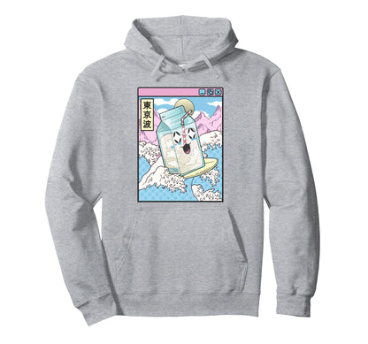 Surfing Milk Carton Japanese Waves Hoodie - Fun Novelty Design for Adults - T-Shirt, Sweatshirt, Hoodie