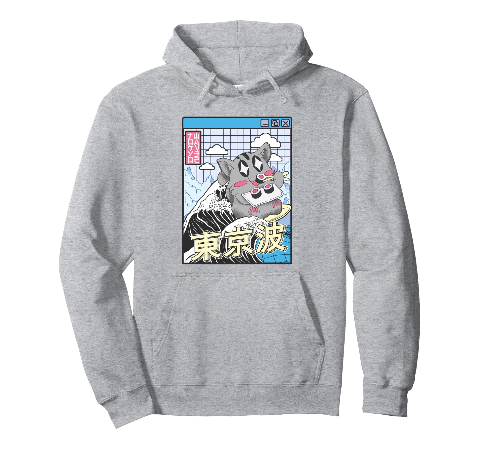 Cat Eating Sushi Surfing Kanagawa Hoodie - Custom Art Print for Adults - T-Shirt, Sweatshirt, Hoodie