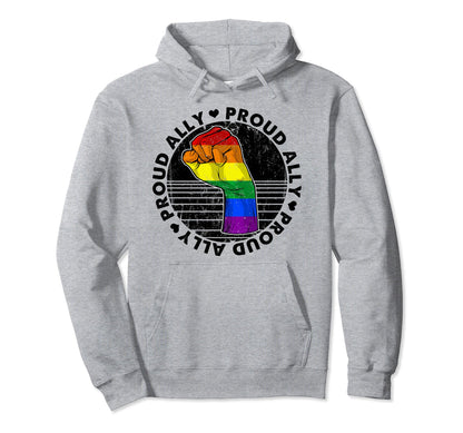 Proud Ally Gay Lgbtq Pride Rainbow Hoodie - Aesthetic Graphic Men Women - T-Shirt, Sweatshirt, Hoodie