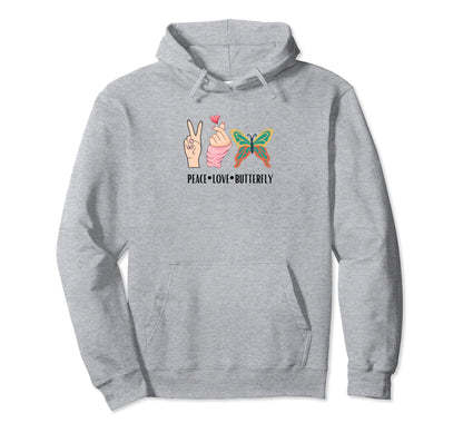 Peace Love Butterfly Hoodie - Streetwear Style for Adults - T-Shirt, Sweatshirt, Hoodie