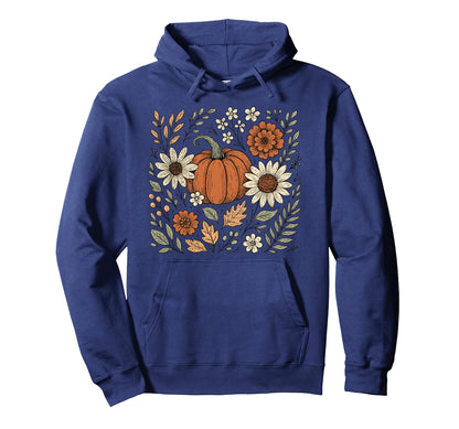 Boho Fall Floral Pumpkin Aesthetic Pumpkin Hoodie - Novelty Apparel Unisex - T-Shirt, Sweatshirt, Hoodie