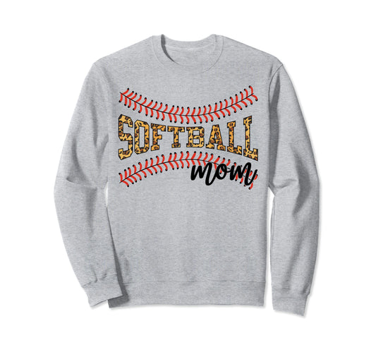 Softball Mom Leopard Game Softball Sweatshirt - Novelty Apparel for Adults - T-Shirt, Sweatshirt, Hoodie