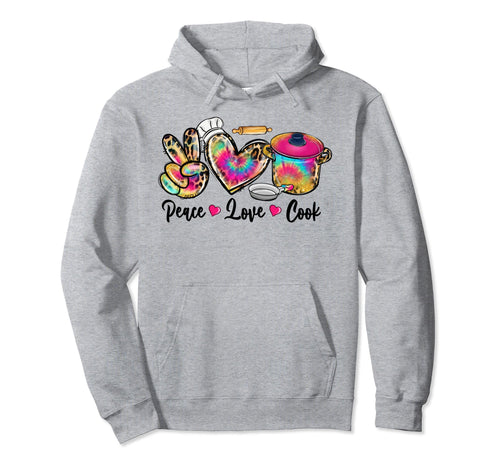 Peace Love Cooking Lunch Lady Life Tie Hoodie - Novelty Apparel for Adults - T-Shirt, Sweatshirt, Hoodie