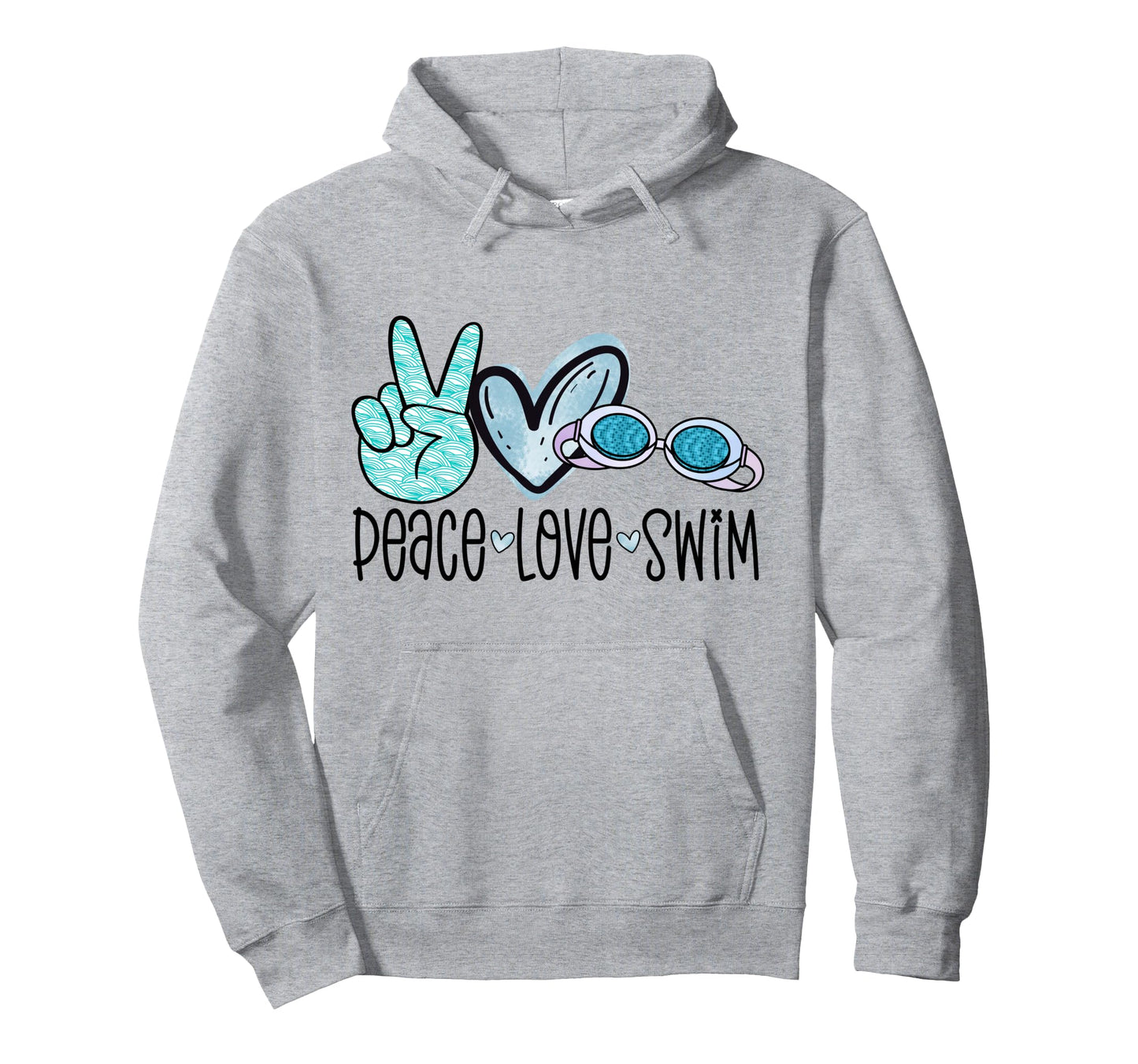 Peace Love Swim Funny Swimming Googles Hoodie - Unique Graphic Men Women - T-Shirt, Sweatshirt, Hoodie