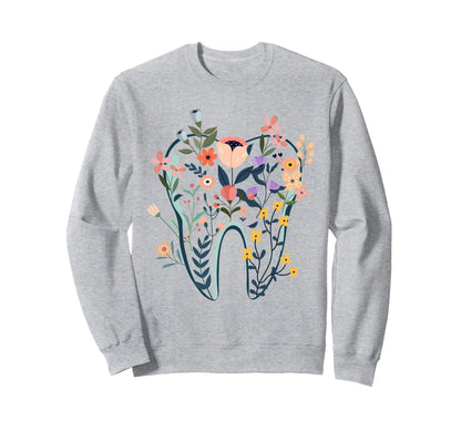 Floral Tooth Boho Flower Dental Sweatshirt - Streetwear Style Unisex - T-Shirt, Sweatshirt, Hoodie