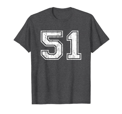 Number 51 Varsity Distressed T-Shirt - Casual Everyday Wear for Adults - T-Shirt, Sweatshirt, Hoodie