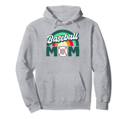 Baseball Mom Rainbow Game Day Funny Hoodie - Novelty Apparel for Adults - T-Shirt, Sweatshirt, Hoodie