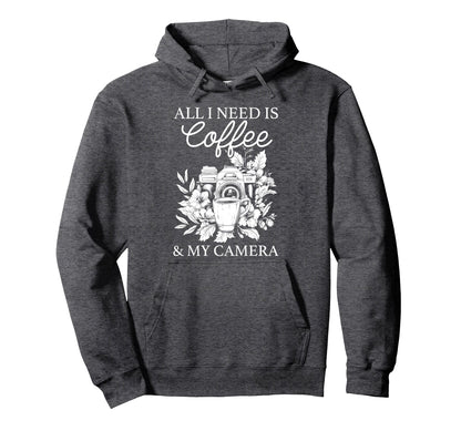 Coffee Camera Photographer Flowers Hoodie - Fun Novelty Design Unisex - T-Shirt, Sweatshirt, Hoodie