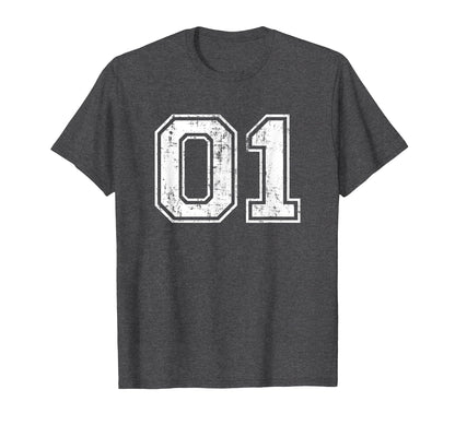 Number 01 One Varsity Distressed T-Shirt - Fun Novelty Design for Adults - T-Shirt, Sweatshirt, Hoodie
