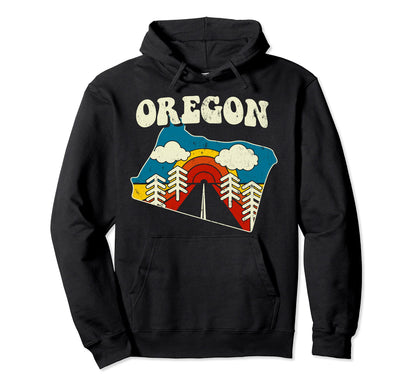 Oregon State Rainbow Hippie 70S Map Hoodie - Aesthetic Graphic for Adults - T-Shirt, Sweatshirt, Hoodie