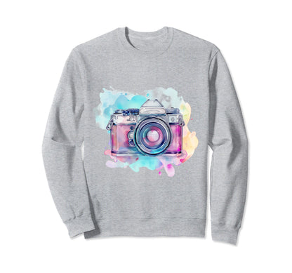 Camera Photography Watercolor Art Sweatshirt - Novelty Apparel for Adults - T-Shirt, Sweatshirt, Hoodie