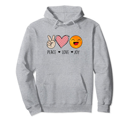 Unique Peace Love Joy Happiness Hoodie - Aesthetic Graphic for Adults - T-Shirt, Sweatshirt, Hoodie