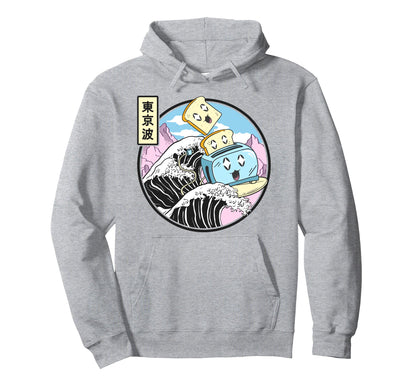 Toaster Surfing Kanagawa Wave Kawaii Hoodie - Minimalist Print for Adults - T-Shirt, Sweatshirt, Hoodie
