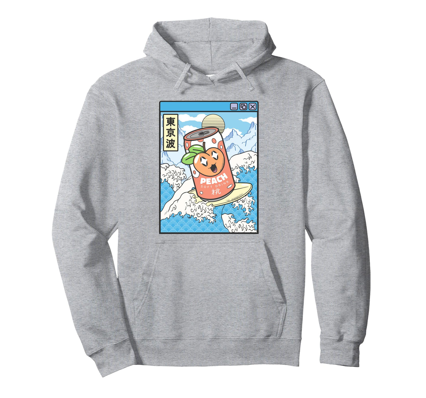 Surfing Peach Soda Japanese Waves Hoodie - Minimalist Print Men Women - T-Shirt, Sweatshirt, Hoodie