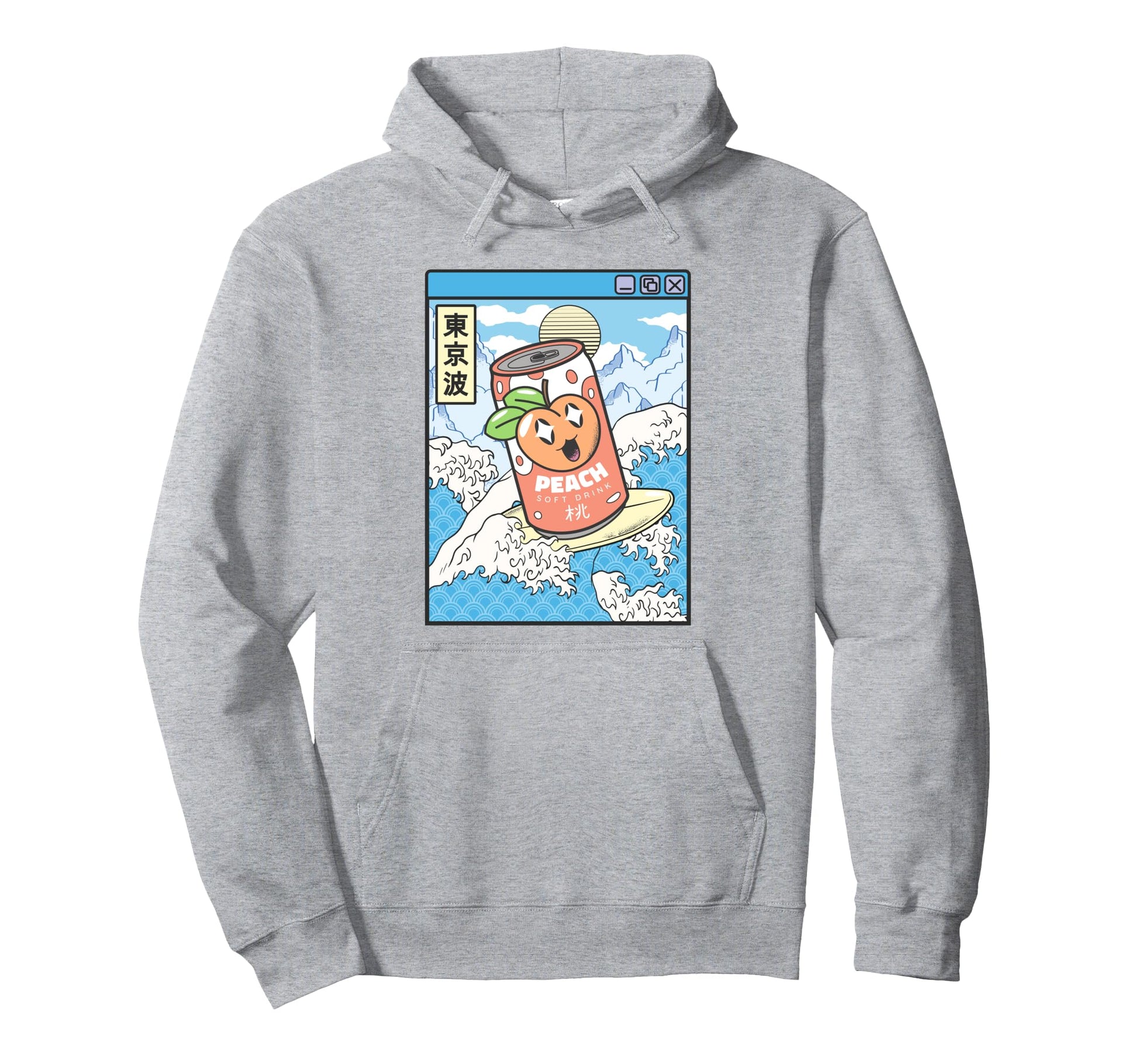 Surfing Peach Soda Japanese Waves Hoodie - Minimalist Print Men Women - T-Shirt, Sweatshirt, Hoodie