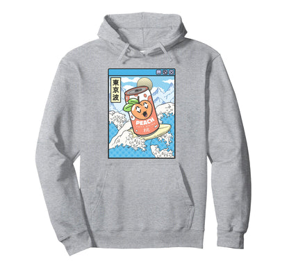 Surfing Peach Soda Japanese Waves Hoodie - Minimalist Print Men Women - T-Shirt, Sweatshirt, Hoodie
