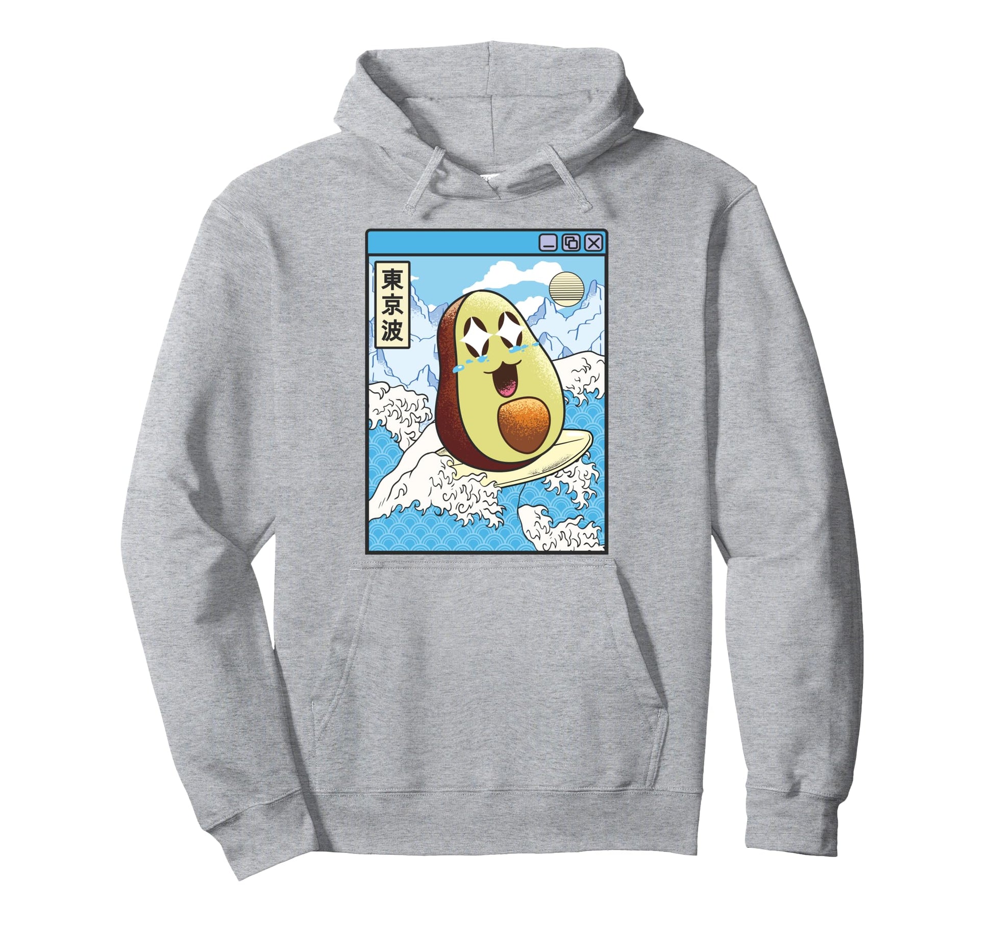 Happy Avocado Surfing Japanes Waves Hoodie - Streetwear Style Men Women - T-Shirt, Sweatshirt, Hoodie