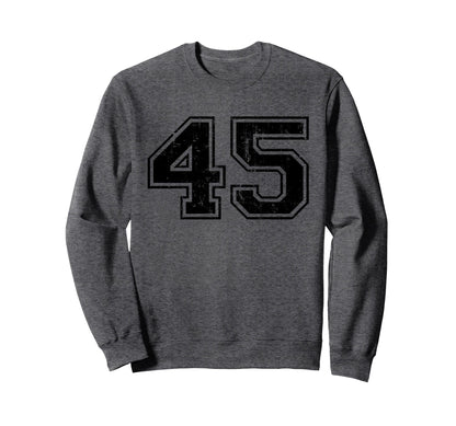Number 45 Varsity Distressed Sport Team Sweatshirt - Unique Graphic Unisex - T-Shirt, Sweatshirt, Hoodie