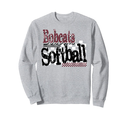 Bobcats Softball Mom Checkered Game Day Sweatshirt - Graphic Print Unisex - T-Shirt, Sweatshirt, Hoodie