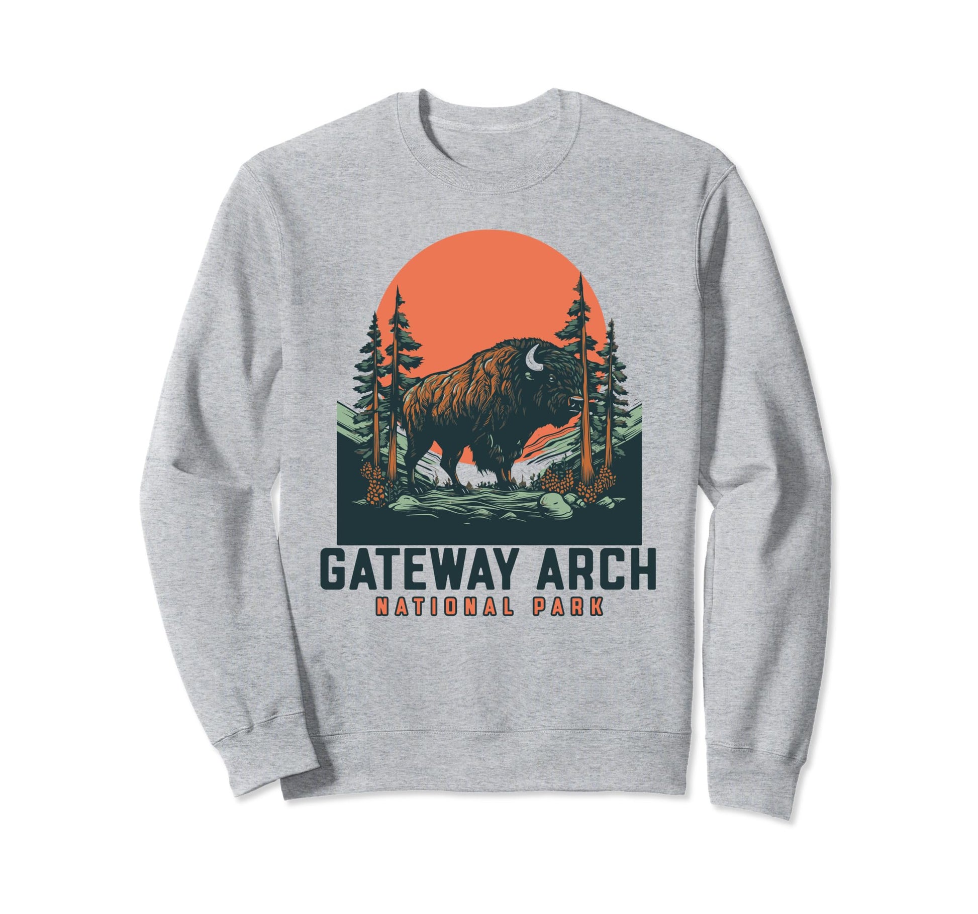 Gateway Arch National Park Bison Sweatshirt - Trendy Graphic for Adults - T-Shirt, Sweatshirt, Hoodie