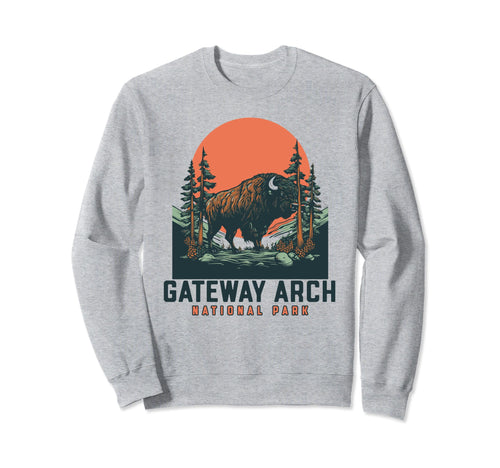 Gateway Arch National Park Bison Sweatshirt - Trendy Graphic for Adults - T-Shirt, Sweatshirt, Hoodie