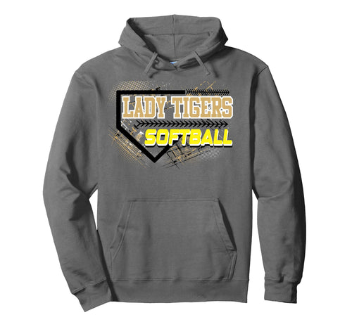 Lady Tigers Softball Mom Game Day Gold Hoodie - Trendy Graphic for Adults - T-Shirt, Sweatshirt, Hoodie