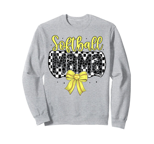 Softball Checkered Mama Coquette Bow Sweatshirt - Graphic Print Men Women - T-Shirt, Sweatshirt, Hoodie