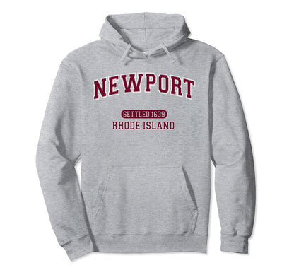 Newport Rhode Island Sports Varsity Burgundy Hoodie - Unique Graphic Unisex - T-Shirt, Sweatshirt, Hoodie