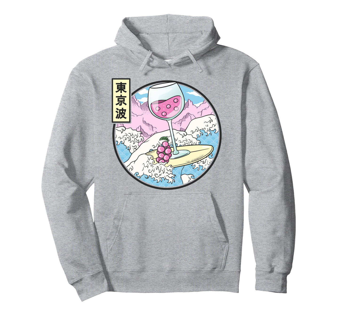 Surfing Wine Glass Japan Waves Kawaii Hoodie - Minimalist Print Unisex - T-Shirt, Sweatshirt, Hoodie