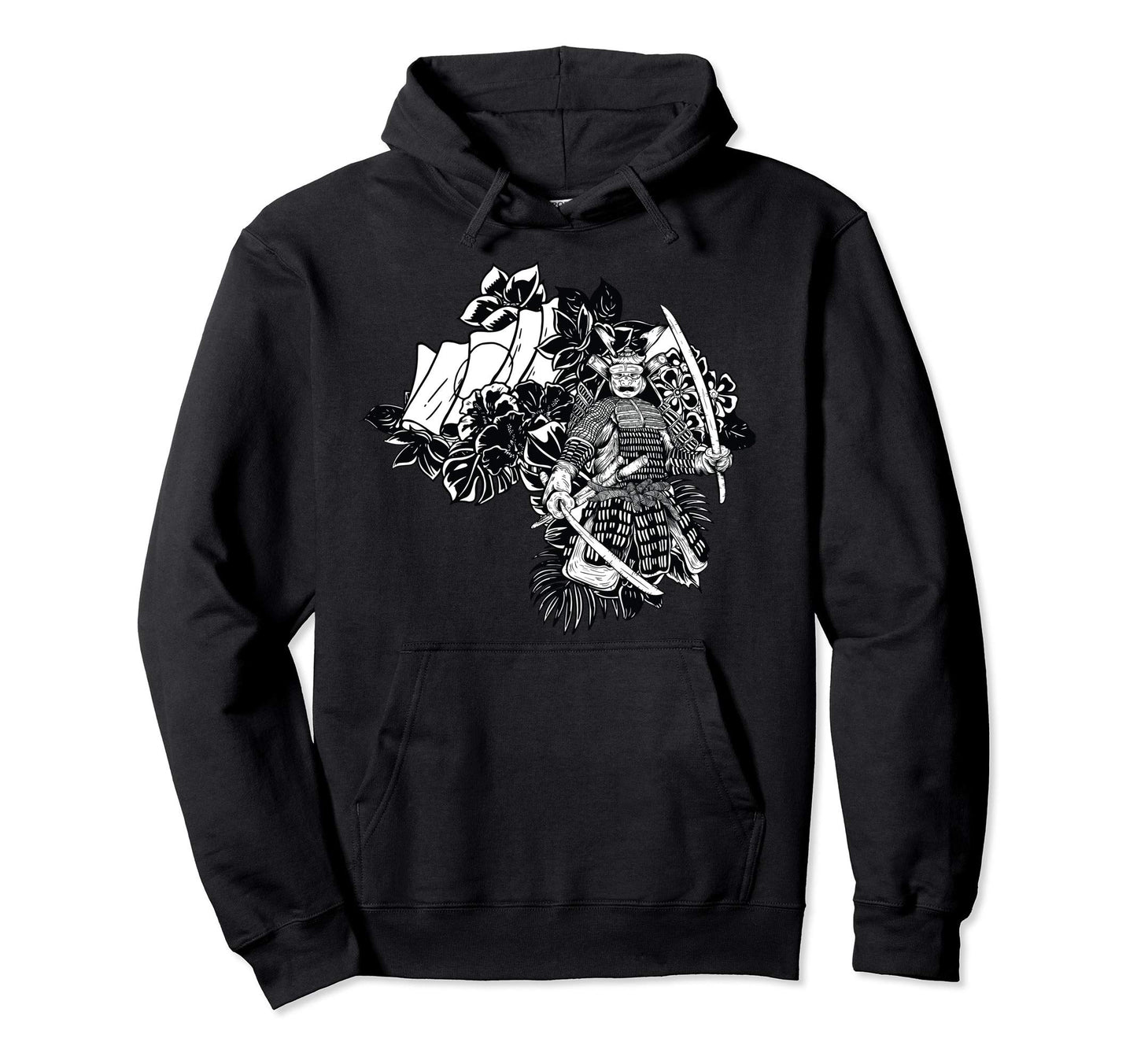 Japanese Samurai Black And White Hoodie - Trendy Graphic for Adults - T-Shirt, Sweatshirt, Hoodie