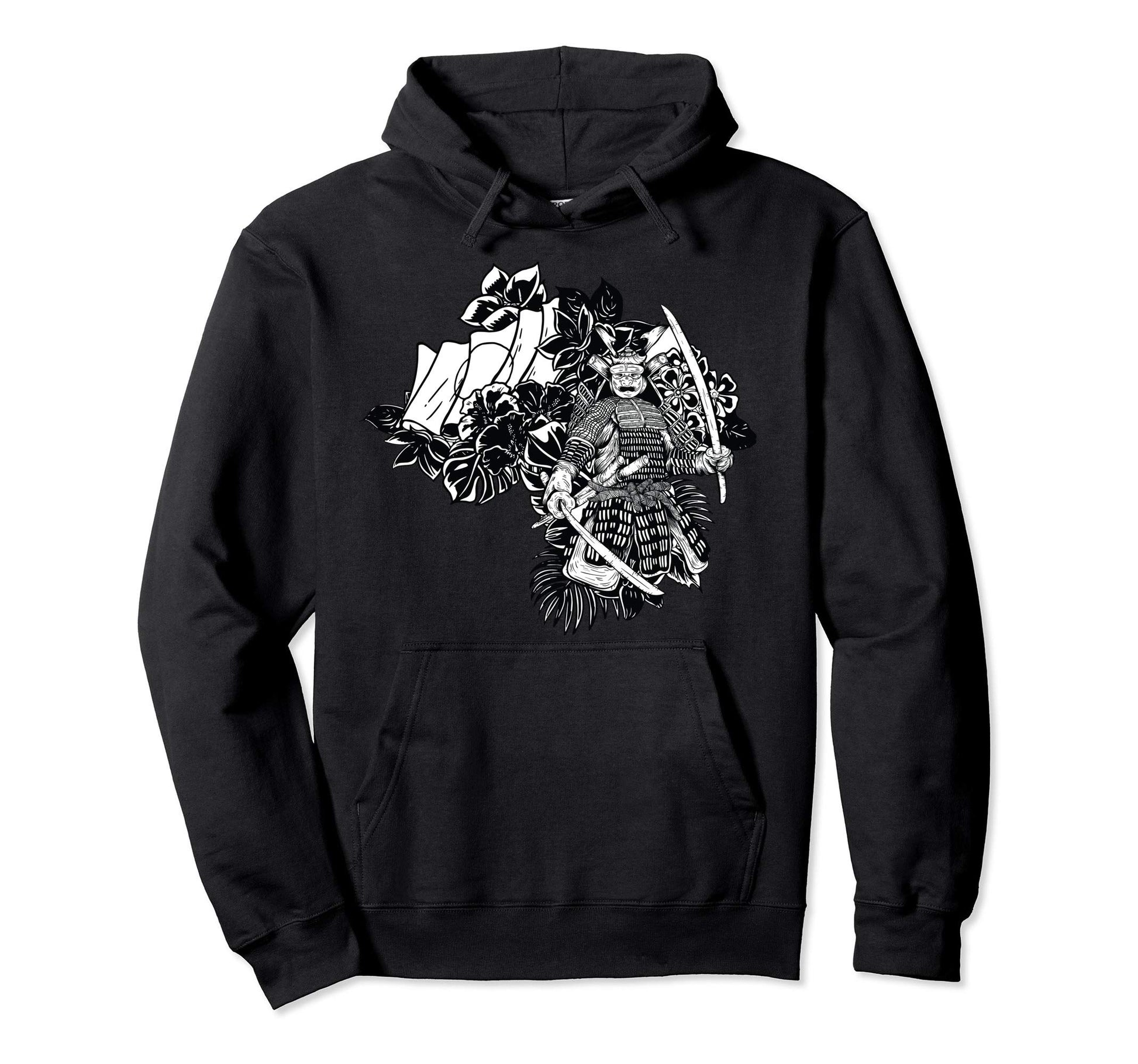 Japanese Samurai Black And White Hoodie - Trendy Graphic for Adults - T-Shirt, Sweatshirt, Hoodie