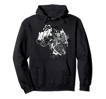 Japanese Samurai Black And White Hoodie - Trendy Graphic for Adults - T-Shirt, Sweatshirt, Hoodie
