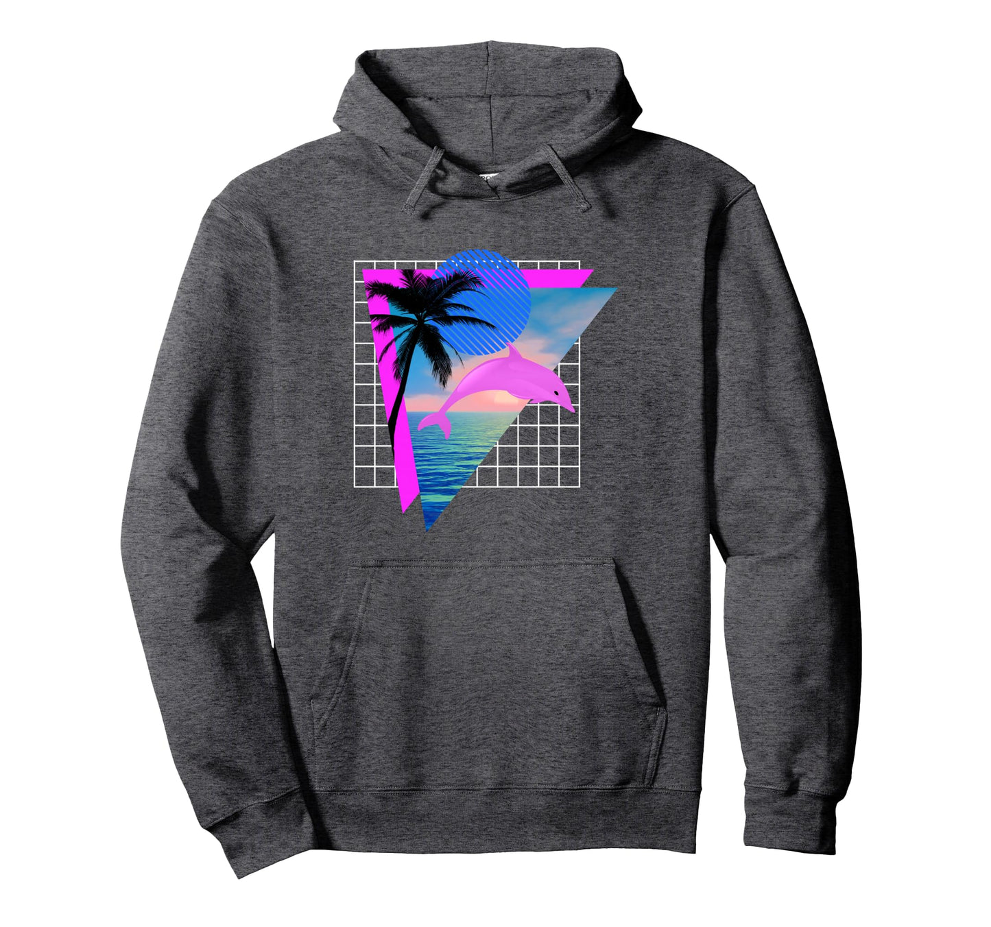 Vaporwave Aesthetic Dolphin Palm Tree Hoodie - Fun Novelty Design Unisex - T-Shirt, Sweatshirt, Hoodie