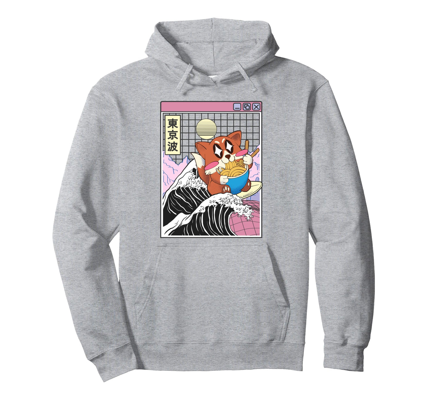 Fox Surfing Kanagawa Wave Kawaii Vaporwave Hoodie - Unique Graphic Unisex - T-Shirt, Sweatshirt, Hoodie