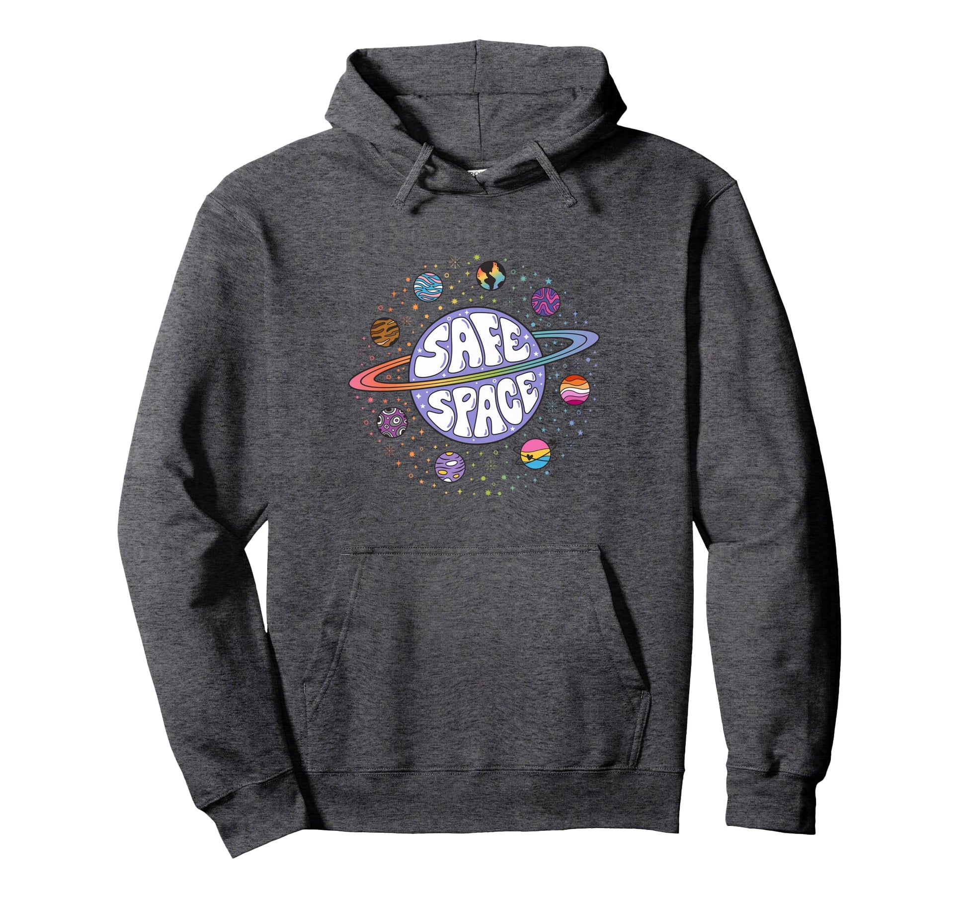 Rainbow Planets Safe Space Hoodie - Trendy Graphic for Adults - T-Shirt, Sweatshirt, Hoodie