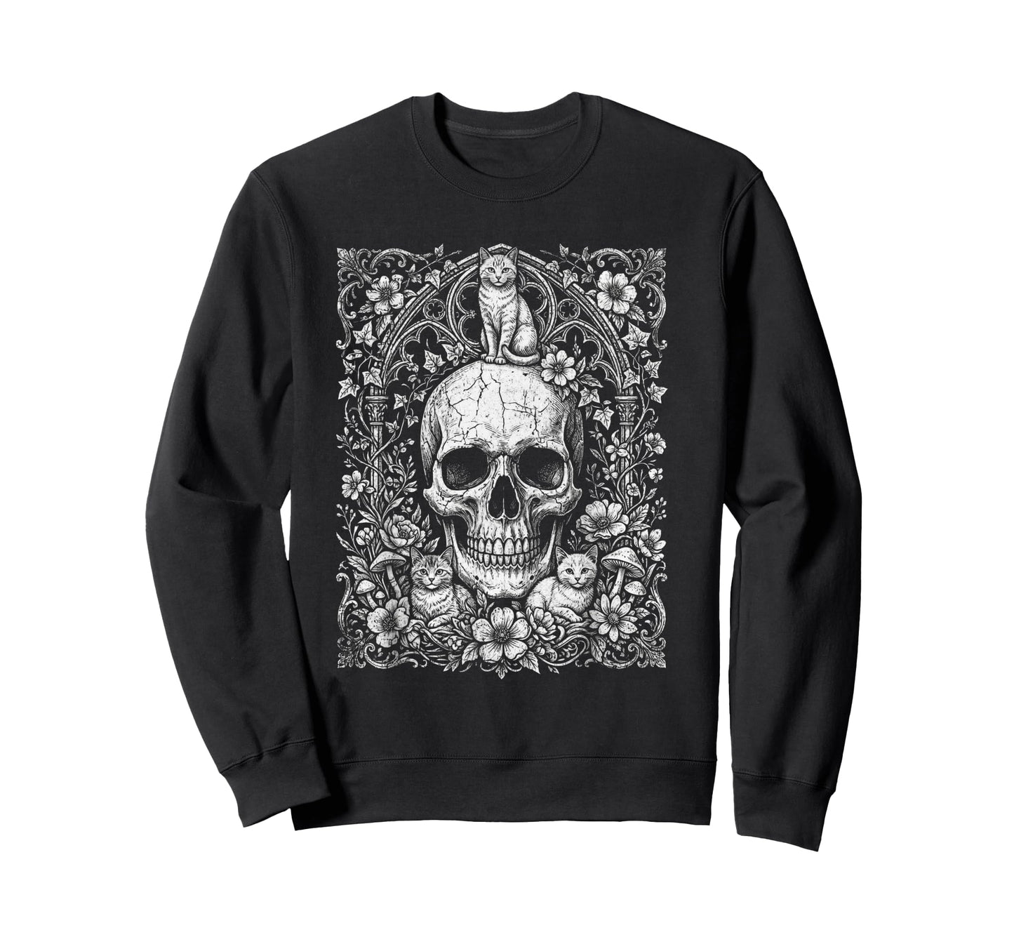 Skull Cat Skeleton Kitty Kitten Sweatshirt - Streetwear Style Unisex - T-Shirt, Sweatshirt, Hoodie