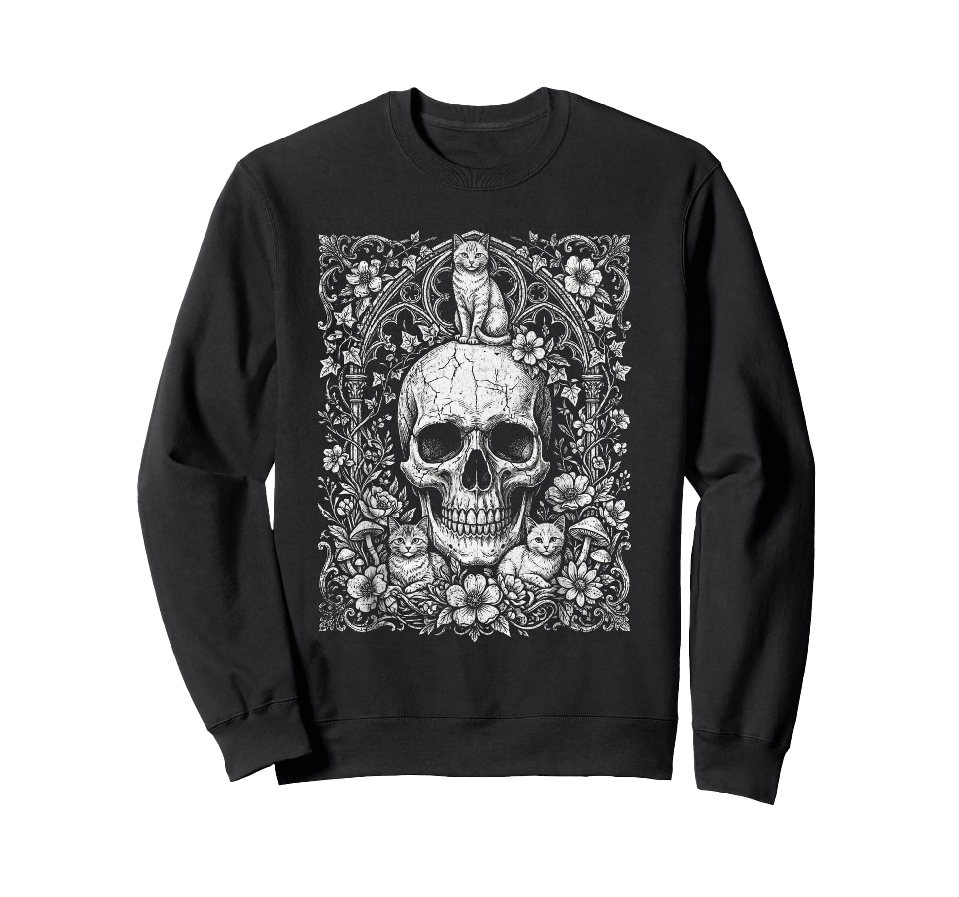 Skull Cat Skeleton Kitty Kitten Sweatshirt - Streetwear Style Unisex - T-Shirt, Sweatshirt, Hoodie
