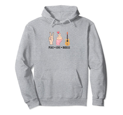 Ukulele Peace Love Hoodie - Custom Art Print Men Women - T-Shirt, Sweatshirt, Hoodie