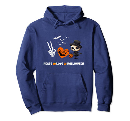 Peace Love Halloween Funny Halloween Hoodie - Novelty Apparel for Adults - T-Shirt, Sweatshirt, Hoodie